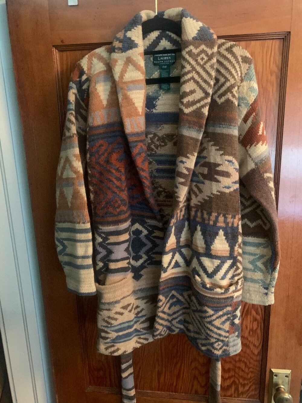 Vintage Lauren Ralph Lauren Hand Knit Southwestern Aztec Wrap Cardigan Sz SM P/P - Picture 2 of 10